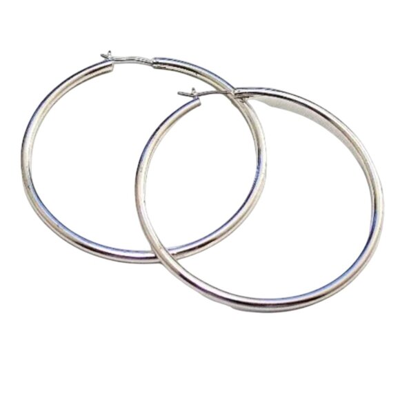 2 1/8 Inch 54mm Hoop Silver Tone Pierced Post Earrings - Picture 3 of 5